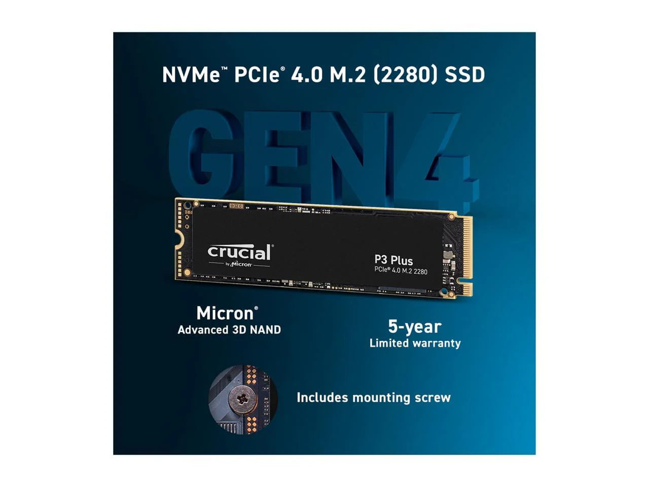 Crucial P3 Plus 4TB PCIe 4.0 NVMe M.2 2280 Internal SSD P30118