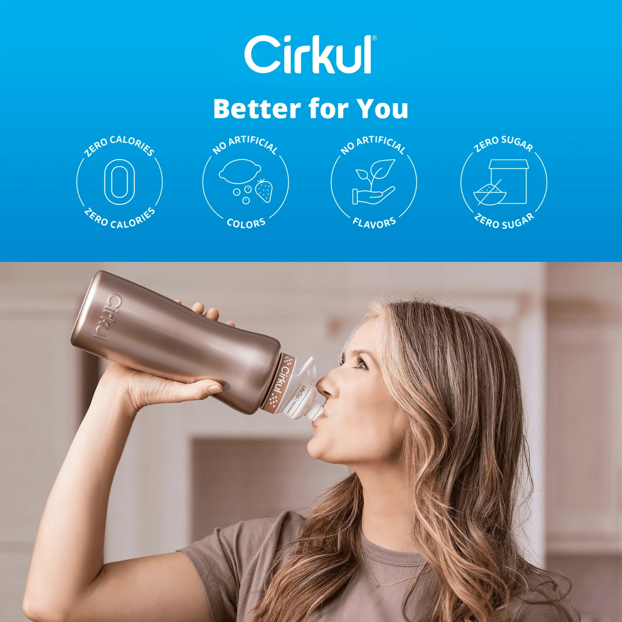 Cirkul 32oz Rose Gold Stainless Steel Water Bottle Starter Kit with 2 Flavor Cartridges Y563