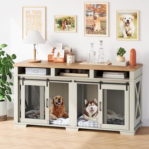 71" Dog Crate Furniture for 2 Dogs with Storage Drawers and Divider Y72401