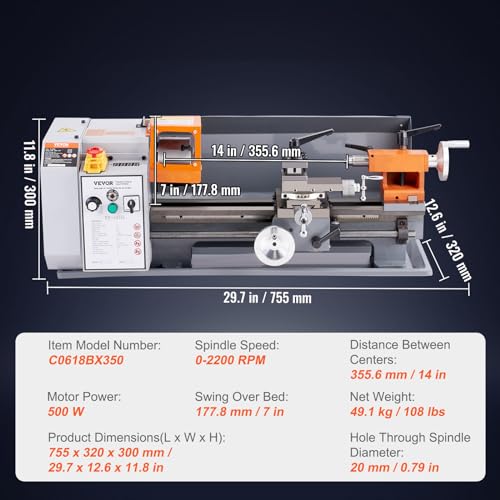 VEVOR Metal Lathe Machine 7 x 13.78 Precision Benchtop Power Lathe S531194