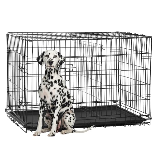 FDW Dog Crate for Large Dogs 48 Inch Folding Metal Wire Cage Double Door N1299