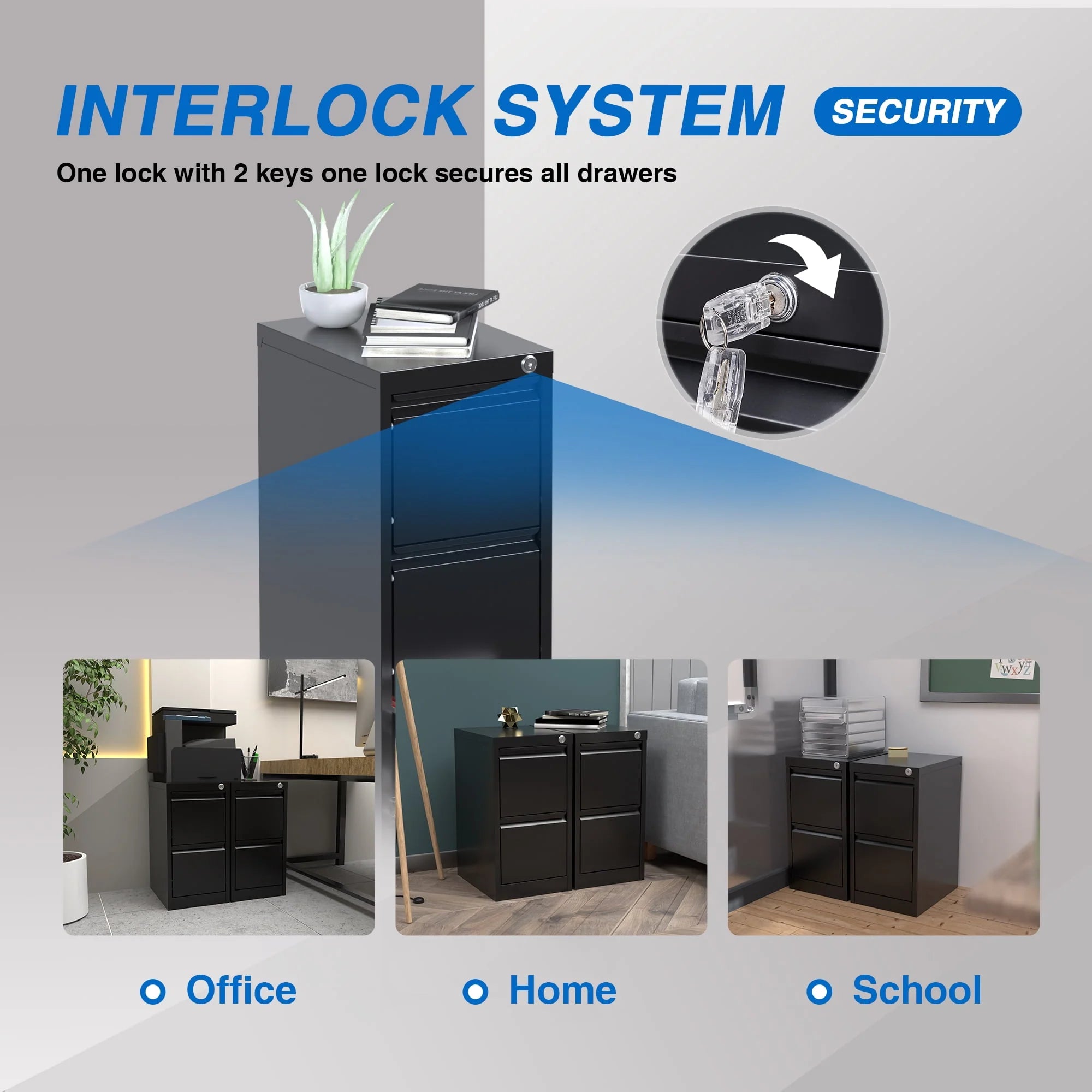 SUPEER 4 Drawer File Cabinet with Lock, Metal Vertical Storage, Black E499