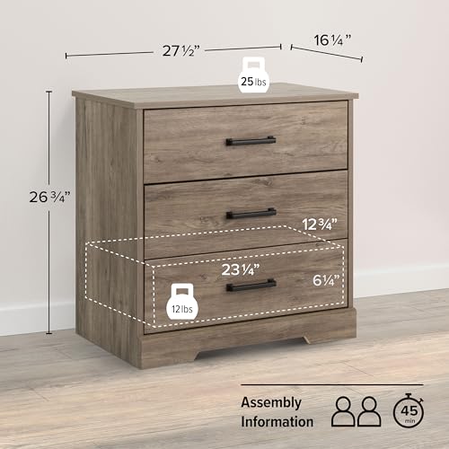 Prepac Sonoma Tall Nightstand with 3 Drawers, Black Q28004