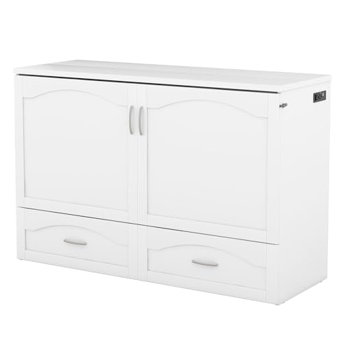 Full Size Murphy Bed with Drawers, Cabinets and USB Ports, Gray D589081