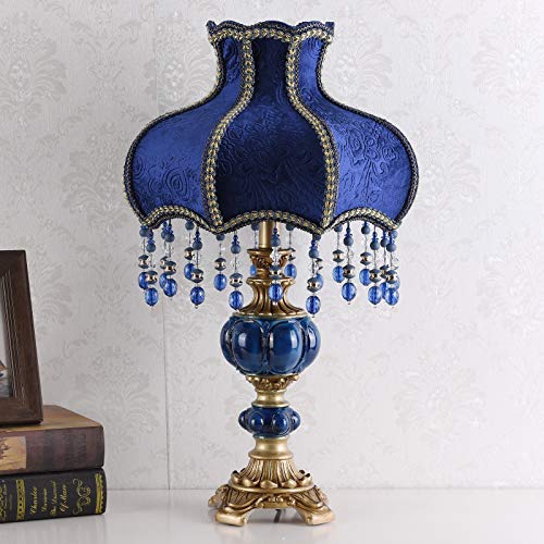 Victorian Table Lamp Blue Fabric Shade Resin Body 21.6 in H J9111