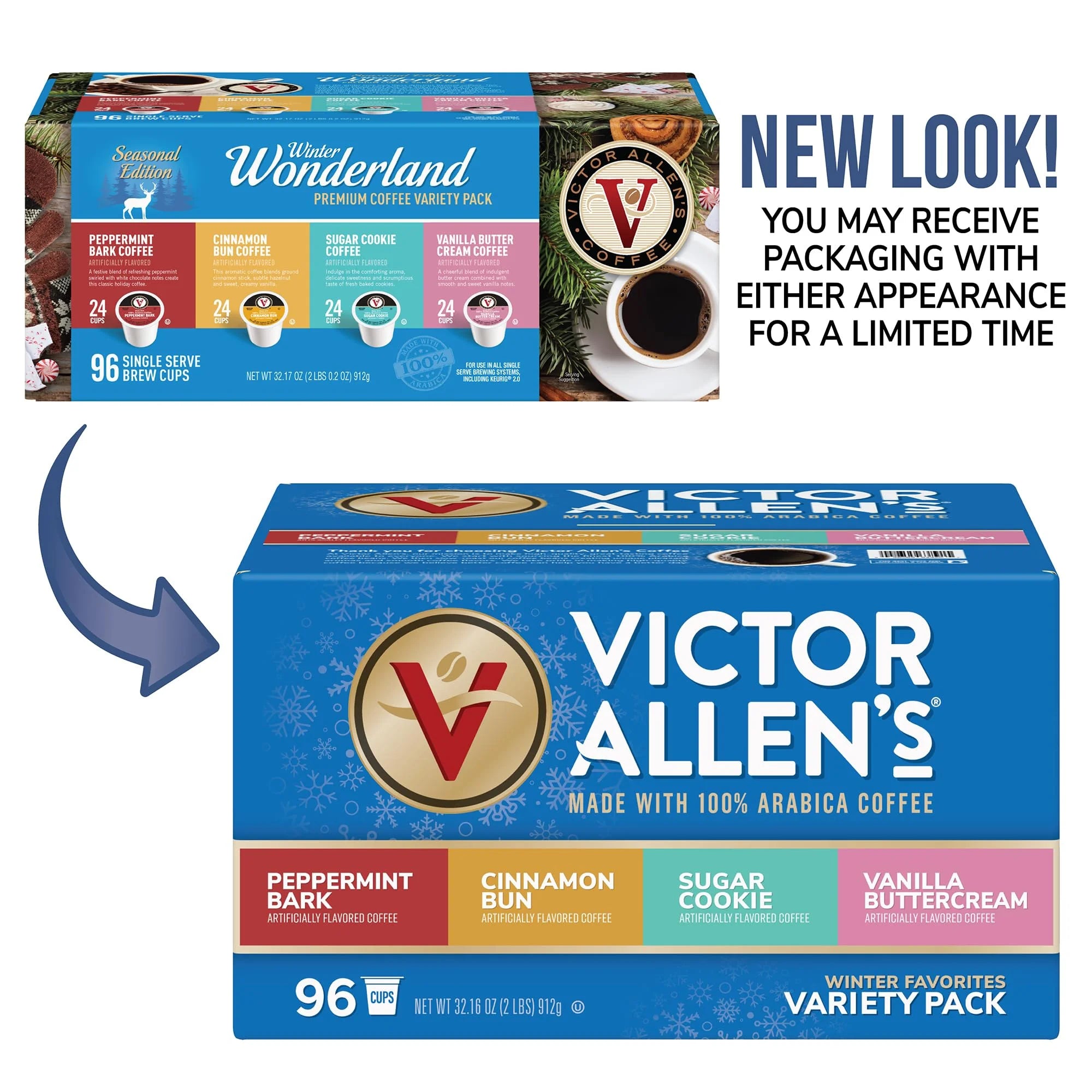 Victor Allen's Coffee Winter Wonderland Variety, 96 Count Coffee Pods for Keurig I9015