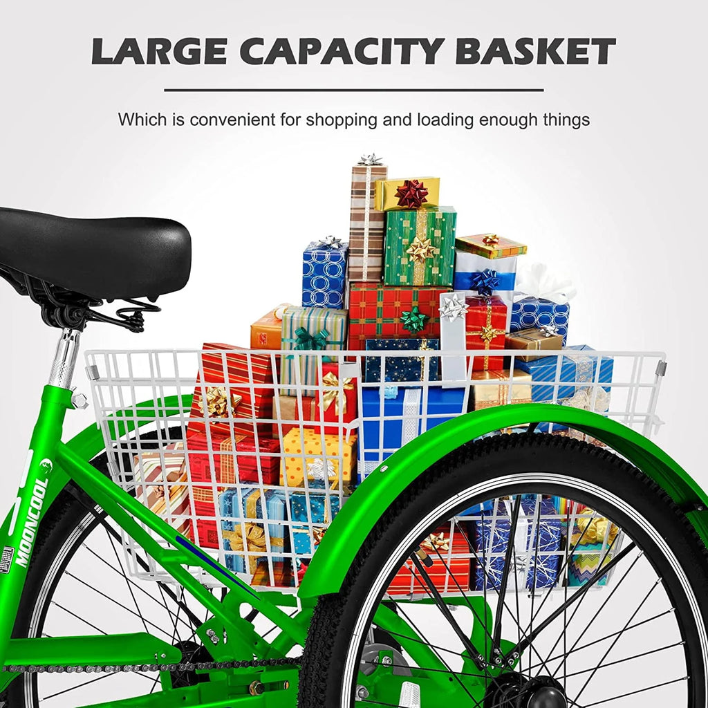 FICISOG 26 Adult Tricycle, 3 Wheel 7 Speed, 450lbs Capacity with Basket X547