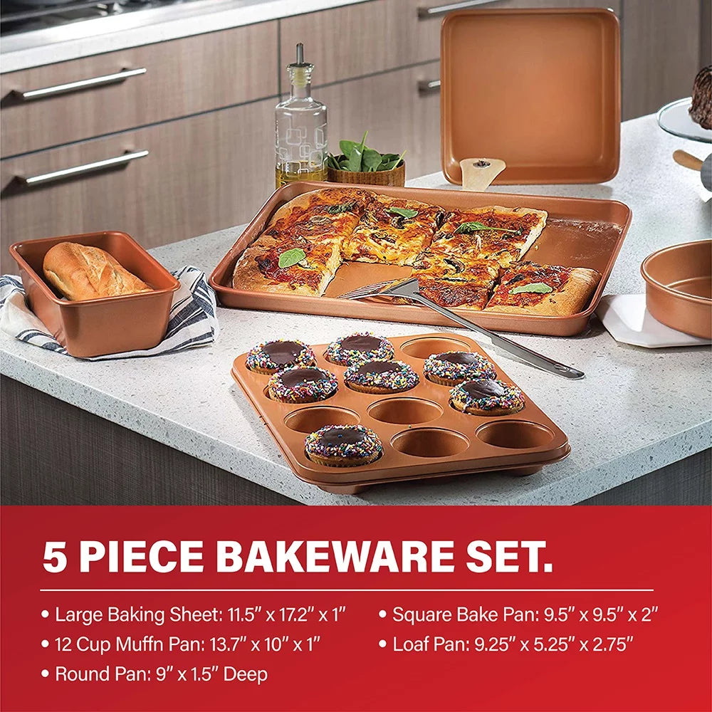 Gotham Steel 32 Pcs Cookware Set with Bakeware and Food Storage, Red B614356