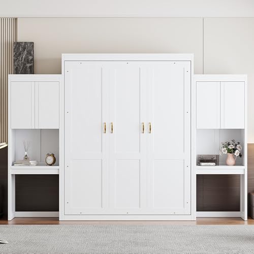 SOFTSEA Queen Murphy Bed with Desk and Storage, Espresso S562