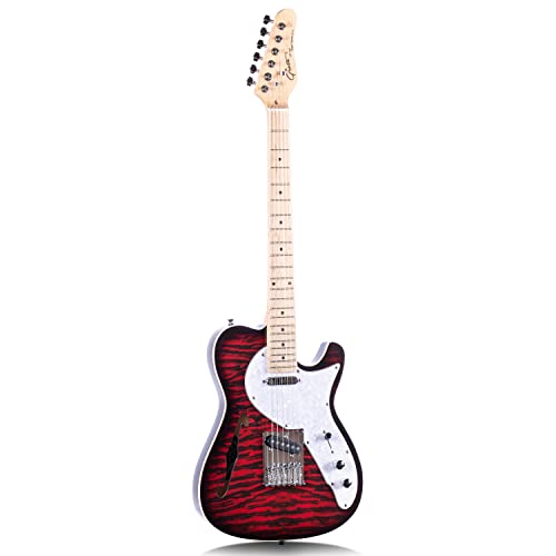 Grote Electric Guitar Semi-Hollow Body Tele Style Basswood Maple Neck Chrome Hardware Blue X47636