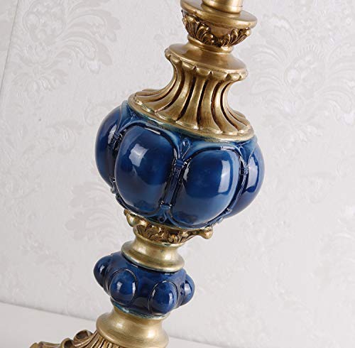 Victorian Table Lamp Blue Fabric Shade Resin Body 21.6 in H J9111