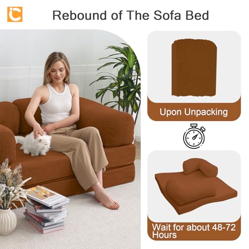 COMAX Folding Sofa Bed Convertible Chair Bed Corduroy 3-in-1 Floor Couch, Dark Grey E940