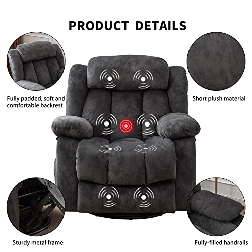 INZOY Massage Swivel Rocker Recliner with Heat and Vibration, Brown G989