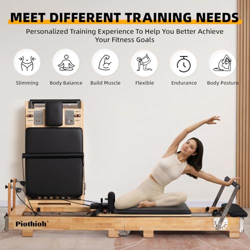 Pilates Reformer Machine Foldable Wooden with Springs, Jump Board & Sitting Box L43413