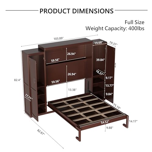 Harper & Bright Designs Full Murphy Bed with Two Closets and Storage Shelf, Walnut P2065