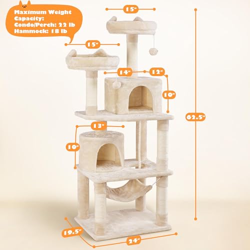 Yaheetech 62.5in Cat Tree with Platform & Hammock, Dark Gray L747397