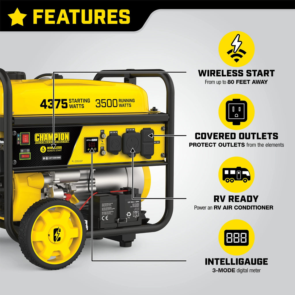 Champion Power Equipment 4375/3500W Portable Generator, Remote Start T7613