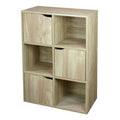 6 Cube Wood Storage Shelf with Doors, Natural
