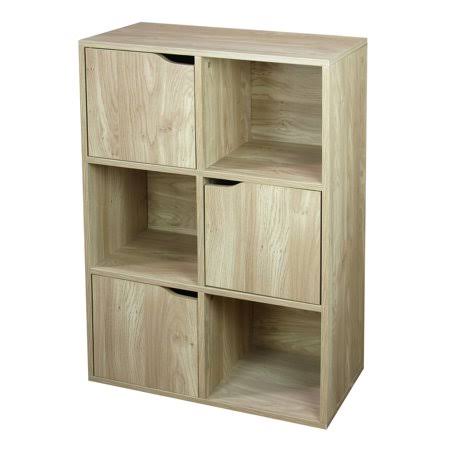 6 Cube Wood Storage Shelf with Doors, Natural