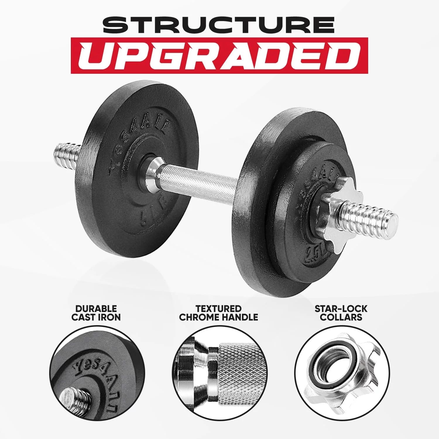 Yes4All 200 lbs Adjustable Dumbbell Set, Cast Iron Pair D6439