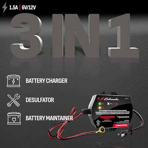 Schumacher Electric 3-in-1 Battery Charger and Maintainer, 1.5 Amps, 6V/12V K7756