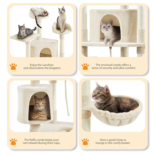 Yaheetech Multi-Level Cat Tree with Scratching Posts, Plush Perches and Condo, Dark Gray and White V70137