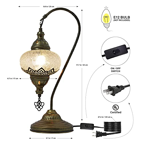 Mozaist Turkish Swan Neck Mosaic Table Lamp, Tiffany Stained Glass Desk Lamp L5162
