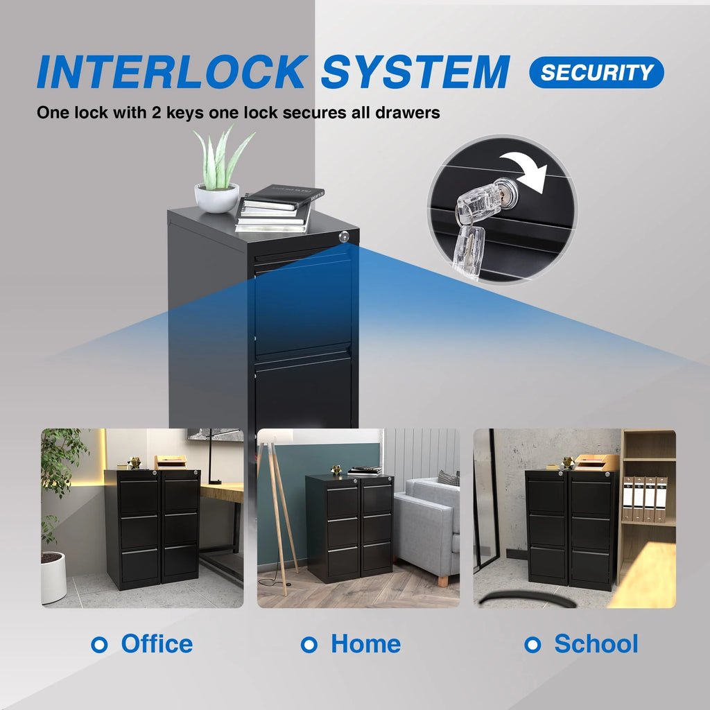 SUPEER 4 Drawer File Cabinet with Lock, Metal Vertical Storage, Black E499