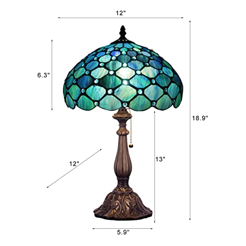 Tiffany Stained Glass Table Lamp Sea Blue Pear J2662