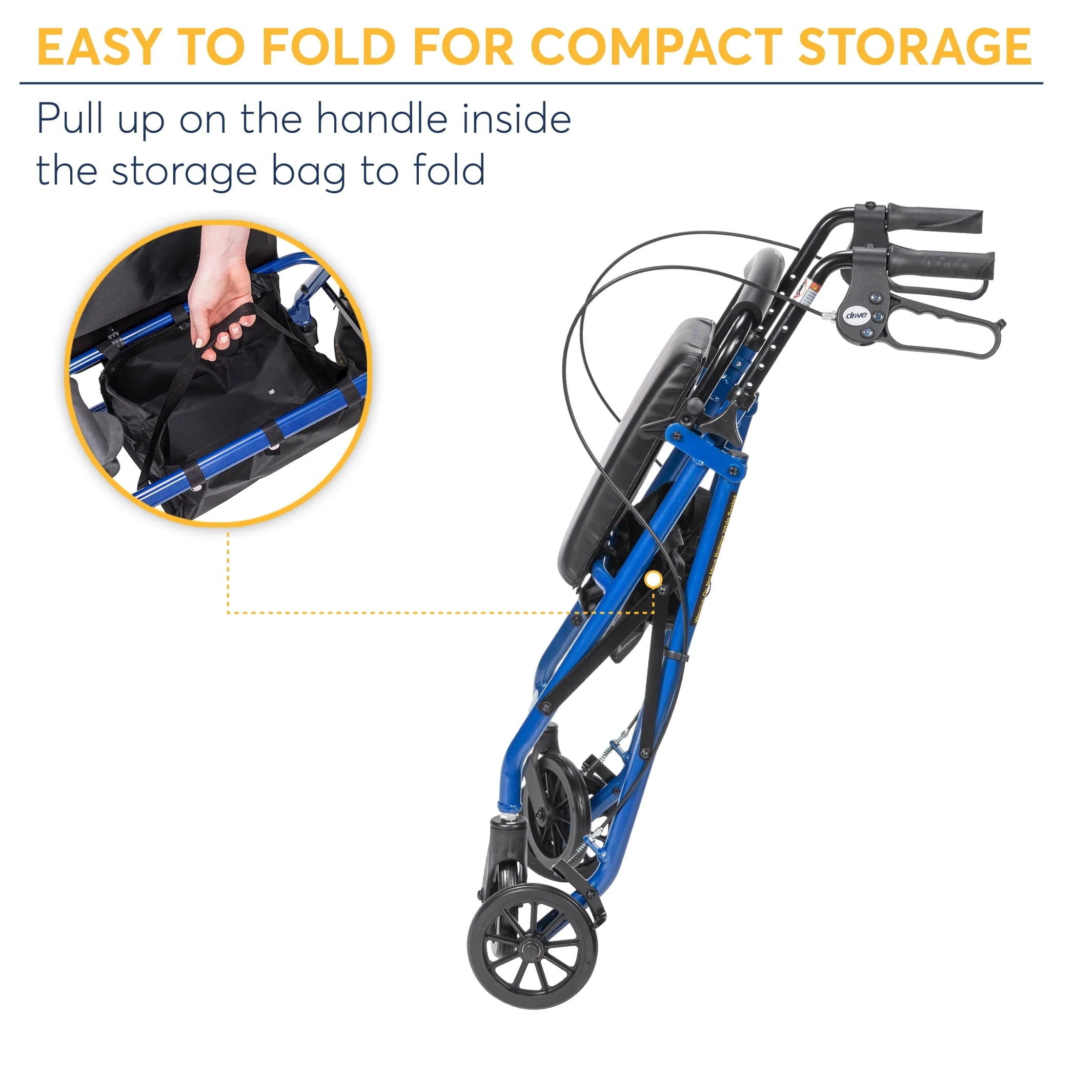 Drive Medical Rollator Walker with 6 Wheels, Padded Seat, Blue Y18032