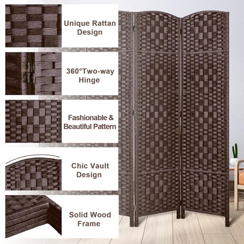 Rose Home Fashion 6 ft Tall Room Divider 4 Panel Folding Privacy Screen, Dark Coffee C8634