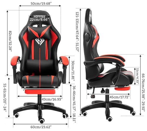 HOFFREE RGB Gaming Chair with Speakers and Footrest, Blue and Black B69323