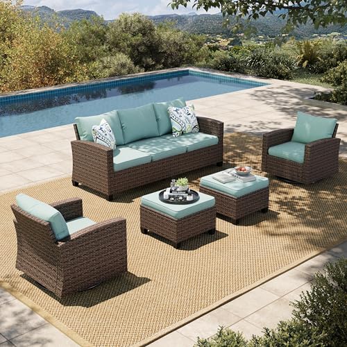 HERA'S HOUSE Patio Furniture Set with 56" Fire Pit Table, 6 Pieces 7 Seats Wicker Sectional Z546196