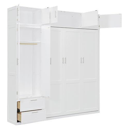 PURLOVE Wood Twin Murphy Bed with Light and USB, Gray W600663