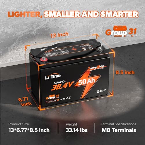 LiTime 36V 50Ah LiFePO4 Trolling Motor Battery with Charger L15186