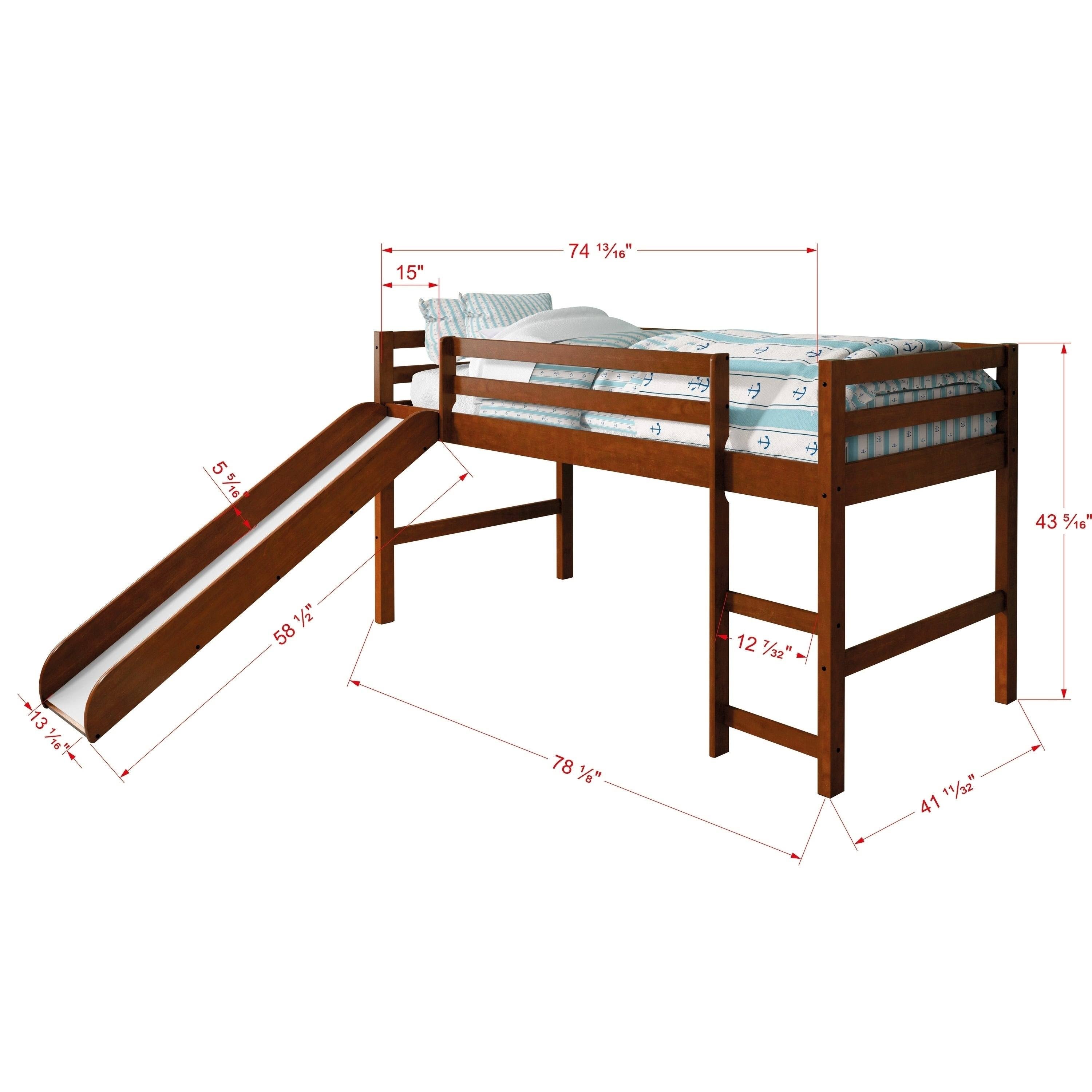 Donco Kids Twin Loft Tent Bed with Slide, Light Espresso Y977