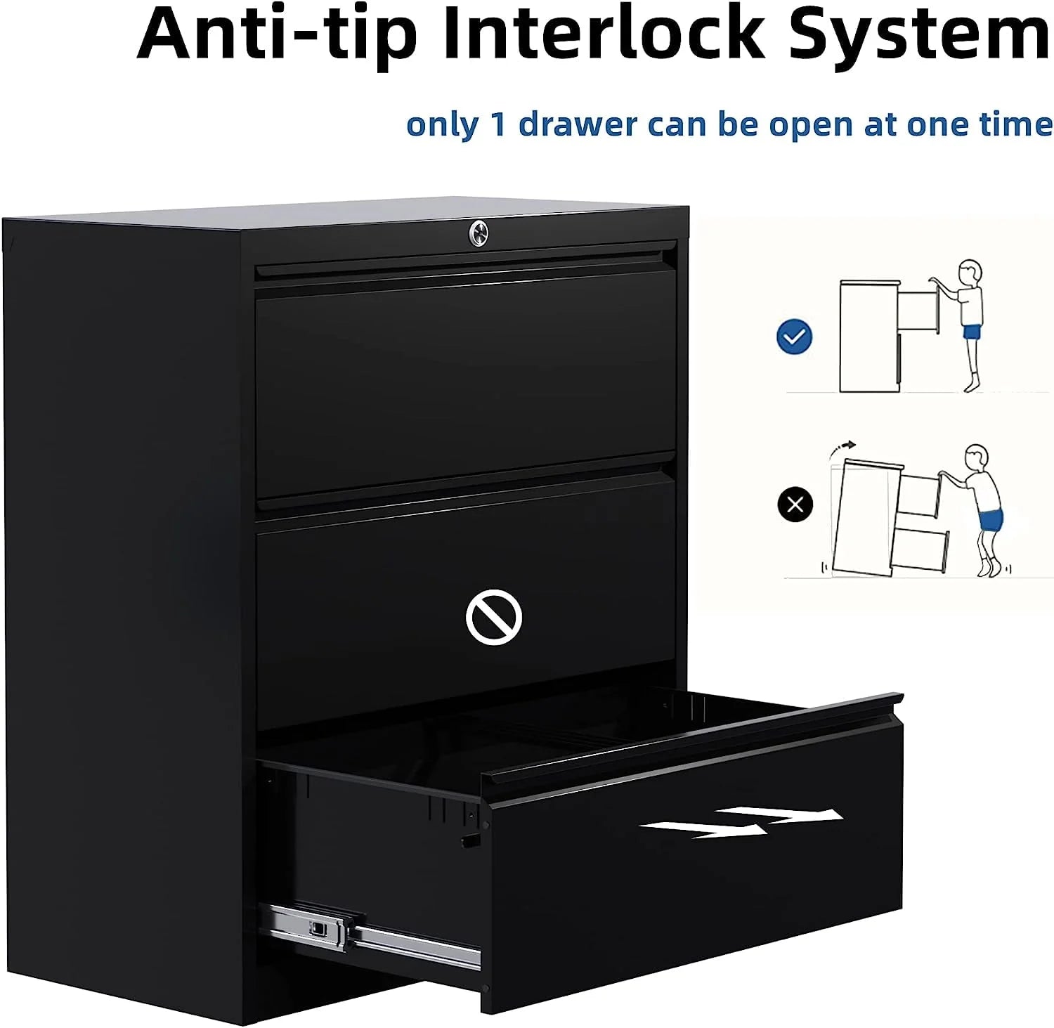 SUPEER 4 Drawer File Cabinet with Lock, Metal Vertical Storage, Black E499