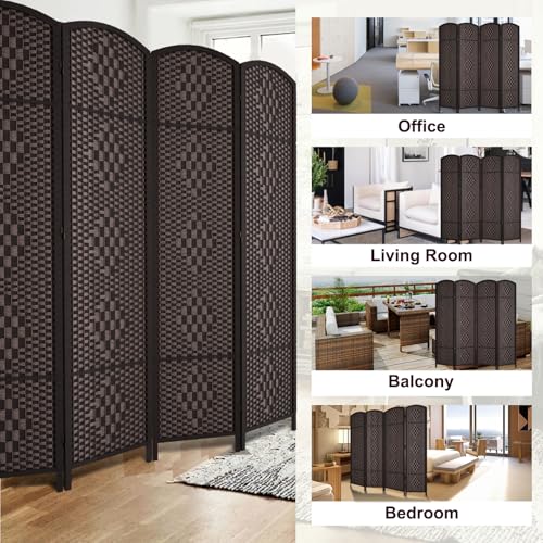 Rose Home Fashion 6 ft Tall Room Divider 4 Panel Folding Privacy Screen, Dark Coffee C8634