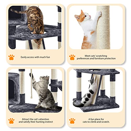 Yaheetech Multi-Level Cat Tree with Scratching Posts, Plush Perches and Condo, Dark Gray and White V70137