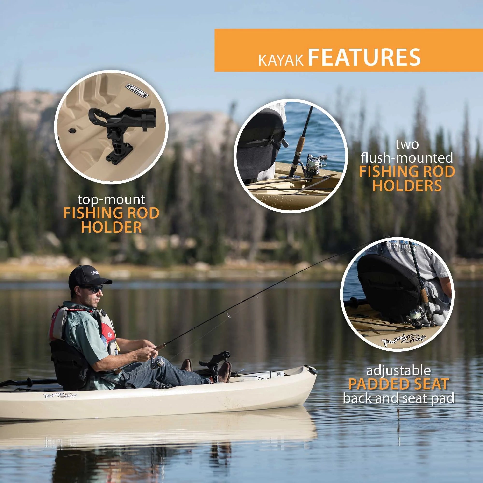 Lifetime Tamarack Angler 10 ft Sit-on-Top Fishing Kayak, Tan Y36375