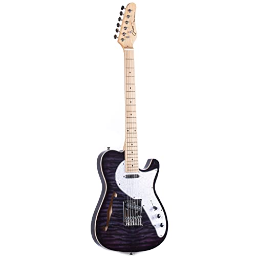 Grote Electric Guitar Semi-Hollow Body Tele Style Basswood Maple Neck Chrome Hardware Blue X47636