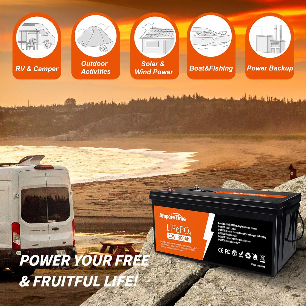 Ampere Time 12V 200Ah Plus LiFePO4 Battery with 200A BMS N84511