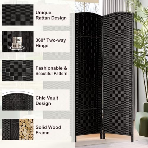 Rose Home Fashion 6 ft Tall Room Divider 4 Panel Folding Privacy Screen, Dark Coffee C8634