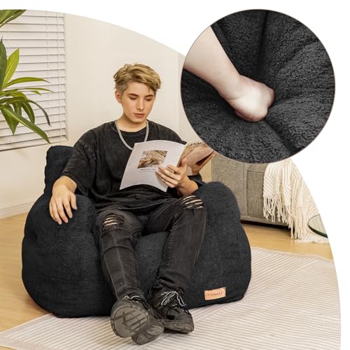 Bean Bag Chair with Filler, Tufted Soft Stuffed, Black B61630