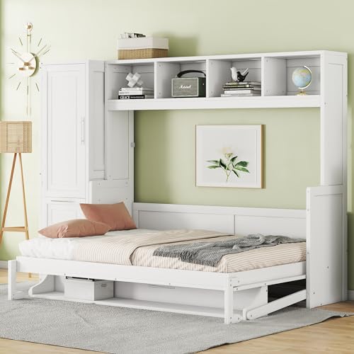 Linique Murphy Cabinet Wall Bed with Closet, Drawers and Top Shelf, Gray K190832