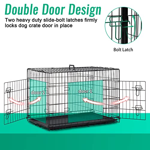 FDW Dog Crate for Large Dogs 48 Inch Folding Metal Wire Cage Double Door N1299