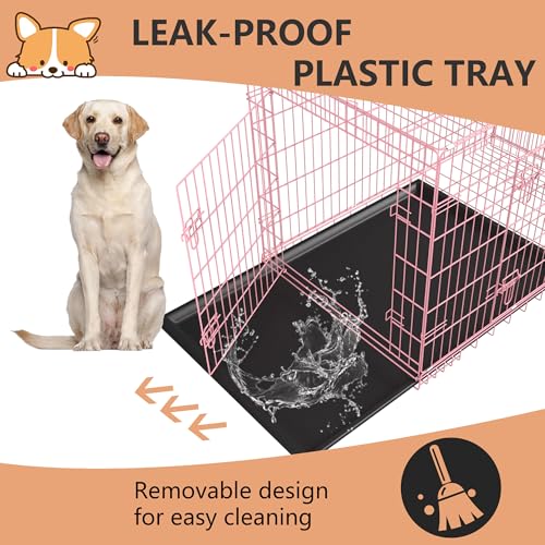 FDW Dog Crate for Large Dogs 48 Inch Folding Metal Wire Cage Double Door N1299