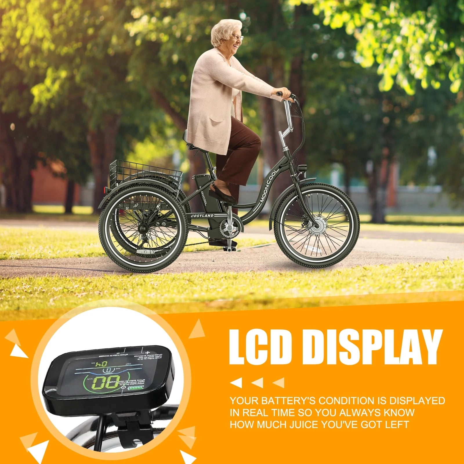Lilypelle Adult Electric Tricycle 3-Wheel Bike for Seniors E1378