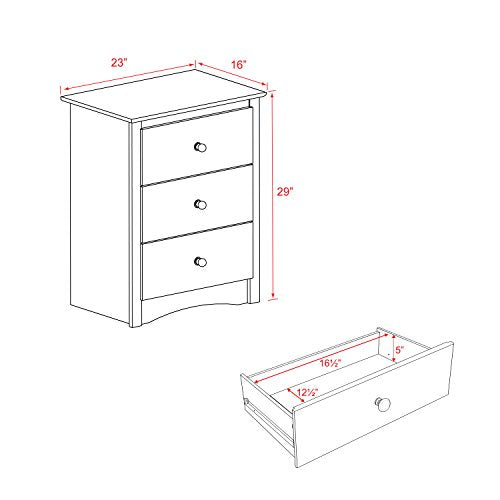 Prepac Sonoma Tall Nightstand with 3 Drawers, Black Q28004