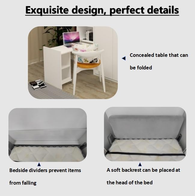 Queen Size Murphy Bed Wall Cabinet with 2 Wardrobes and Storage Shelf, White E955210